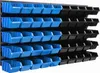 A wall-mounted storage system with multiple blue and black bins. Anteprima dell’immagine prodotto