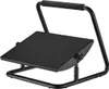 A black metal footrest with a padded top and adjustable height. Náhľad obrázku produktu