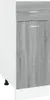 A white and gray kitchen cabinet with a wood grain finish. Produktbild-Vorschau