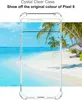 A clear phone case is shown in front of a beach scene. Produktbild-Vorschau