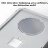Close-up view of the top of a gray cat litter box with a circular opening and a smaller square opening. Produktbild-Vorschau