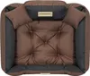 A top-down view of a brown and black dog bed with small pillows on the sides. Voir les images du produit