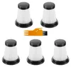 A set of five vacuum cleaner filters and a small cleaning brush are arranged on a white background. Produktbild-Vorschau