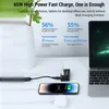 A desk setup with a laptop, phone, and earbuds being charged by a multi-port charger. Podgląd zdjęcia produktu