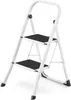 A white two-step folding ladder with black steps is shown against a white background. Produktbild-Vorschau