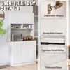 A white kitchen cabinet with various user-friendly features highlighted with text overlays and close-up images. Produktbild-Vorschau