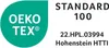 A certification logo and text indicating product standards. Produktbild-Vorschau