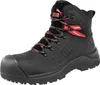 A black Puma safety boot with red accents and laces, shown from a side angle on a white background. Voir les images du produit