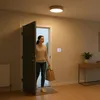 A woman enters her home carrying a grocery bag, illuminated by a ceiling light. Anteprima dell’immagine prodotto