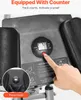 A close-up of a fitness machine's digital counter and a hand pressing a button, with a phone holder visible in an inset. Produktbild-Vorschau