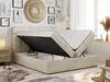 A bedroom scene with a beige boxspring bed with its storage compartment open. Produktbild-Vorschau