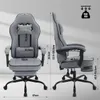 Two views of a gray gaming chair with dimensions and weight capacity indicated. Produktbild-Vorschau