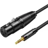 A close-up shot of an audio cable with an XLR connector on one end and a 3.5mm jack on the other, against a white background. Anteprima dell’immagine prodotto