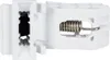 A white plastic dryer door lock mechanism with a metal spring. Produktbild-Vorschau