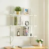 A white wall-mounted shelf unit with various decorative items and books. Podgląd zdjęcia produktu