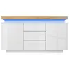 A white sideboard with a wood-effect top and blue LED lighting. Voir les images du produit