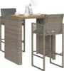 vidaXL 3-tlg. Gartenbar-Set mit Kissen Grau Poly Rattan Produktbild-Vorschau 2