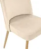 A close-up view of a beige upholstered chair with gold metal legs. Náhľad obrázku produktu