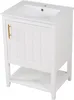 A white bathroom vanity with a sink and a gold handle is shown against a white background. Náhled obrázku produktu