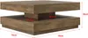 A square coffee table with a wood-like finish, showing dimensions. Produktbild-Vorschau