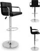 Three views of a black bar stool with a chrome base and adjustable height. Náhled obrázku produktu