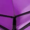 Close-up view of the internal structure of a purple tent, showing the metal frame and fabric. Náhľad obrázku produktu