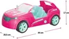 A pink Barbie convertible SUV toy car with blue interior, shown from a side-angle perspective. Dimensions are indicated with measurement lines and text. Náhled obrázku produktu