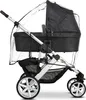 A black and silver baby stroller with a clear rain cover, shown from the side against a white background. Produktbild-Vorschau