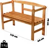 A wooden garden bench with dimensions indicated. Produktbild-Vorschau