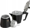 A disassembled black moka pot coffee maker is shown against a white background. Náhled obrázku produktu