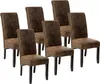 A group of six brown dining chairs are arranged in a studio setting against a white background. Náhled obrázku produktu
