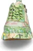 A close-up front view of a single green floral-patterned sneaker with green laces and a zipper on the side. Produktbild-Vorschau