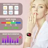 A woman wearing a smartwatch, with graphics showing weather forecast, sleep score, and heart rate monitor. Produktbild-Vorschau