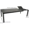 A black outdoor dining table with dimensions indicated by lines and text. Produktbild-Vorschau