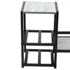 A close-up view of a black metal wine rack with light gray wood-like shelves. Podgląd zdjęcia produktu