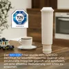 A water filter cartridge is placed on a wooden table next to a cup of coffee and blueberries. A TÜV SÜD certification logo is visible in the upper left corner. Anteprima dell’immagine prodotto
