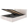 A bed frame with the storage compartment open, showing the slatted base and the interior storage space. Produktbild-Vorschau