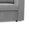 Close-up view of the bottom corner of a gray corduroy sofa, showing the texture and a black leg. Produktbild-Vorschau