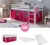 Homestyle4u Hochbett 90x200 mit Matratze Vorhang Rosa Pink Produktbild-Vorschau 1