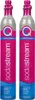 Two SodaStream CO2 cylinders with pink and silver branding. Produktbild-Vorschau