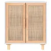 A white sideboard with two doors made of natural rattan and wood, standing on four wooden legs. Produktbild-Vorschau