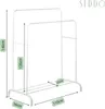 A white metal garment rack with two hanging rails, shown with dimensions indicated by text overlays. Podgląd zdjęcia produktu