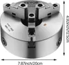 A close-up, angled view of a VEVOR 3-jaw chuck for a lathe, with dimensions indicated by arrows and text. Produktbild-Vorschau