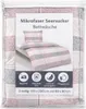 Product packaging for a bedding set, showing a graphic of the bedding and feature icons. Produktbild-Vorschau