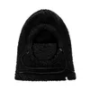 A black fleece balaclava with a drawstring closure. Produktbild-Vorschau