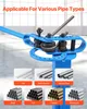 A blue pipe bender with various pipe samples shown in inset images. Produktbild-Vorschau