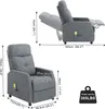 Collage of a gray massage recliner chair with dimensions indicated. Podgląd zdjęcia produktu