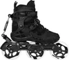 A black inline skate with white wheels is shown against a white background. Produktbild-Vorschau