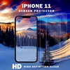 A winter mountain landscape with a smartphone displaying the same landscape, and two screen protectors. Produktbild-Vorschau