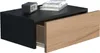 A black and wood-tone nightstand with an open drawer. Produktbild-Vorschau